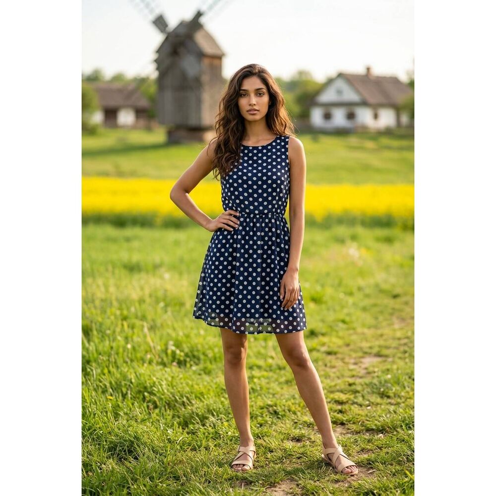 🔹️NWT Robert Louis Blue Polka Dot Print Sleeveless Dress XLarge